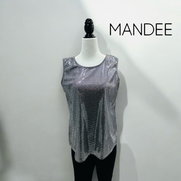 NWOT Mandee, Sparkling Sleeveless Top, Large, Silver - Picture 1 of 10